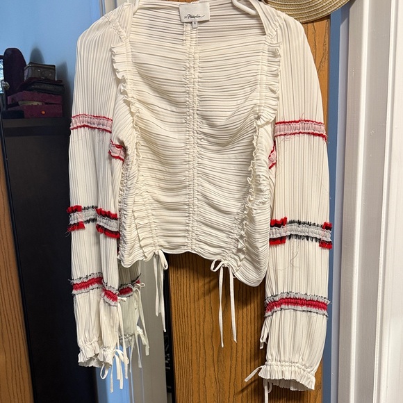 3.1 Phillip Lim silk White Blouse with Red and Black Accents - Picture 1 of 4